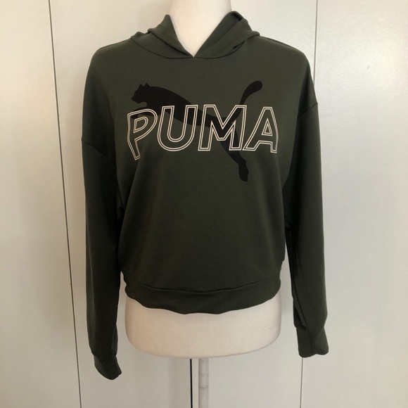 PUMA modern sports logo watermarked hoodie sweatshirt green thyme S NWT - Picture 3 of 16